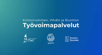 Kuvassa teksti Kirkkonummen, Vihdin ja Siuntion työvoimapalvelut sekä näiden kuntien logot.