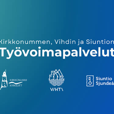 Kuvassa teksti Kirkkonummen, Vihdin ja Siuntion työvoimapalvelut sekä näiden kuntien logot.