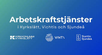 Bilden har texten Arbetskraftstjänster i Kyrkslätt, Vichtis och Sjundeå samt dessa kommuners logotyper.